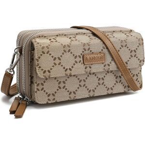 Women Jacquard Beige Imported Faux Leather Crossbody With Phone Pocket Bag